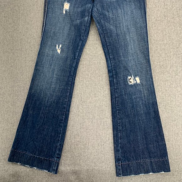 Old Navy Ultra Low‎ Rise Slim Boot Jeans 100% Cotton Size 6 Distressed Button - Picture 6 of 15